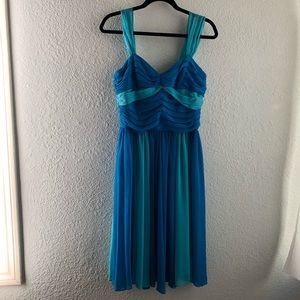 New blue teal pleated chiffon dress